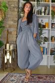 Arbi Gingham Shirring Bandeau Jumpsuit Navy